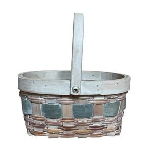 Wicker Basket Oval Multi Color Whitewashed with Handle